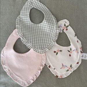 Set of 3 Baby Bibs - Pink, Green, and White